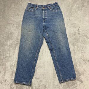 LL Bean Double L Mom Jeans Womens 14P Dark Wash Denim High Rise Tapered Leg 90s